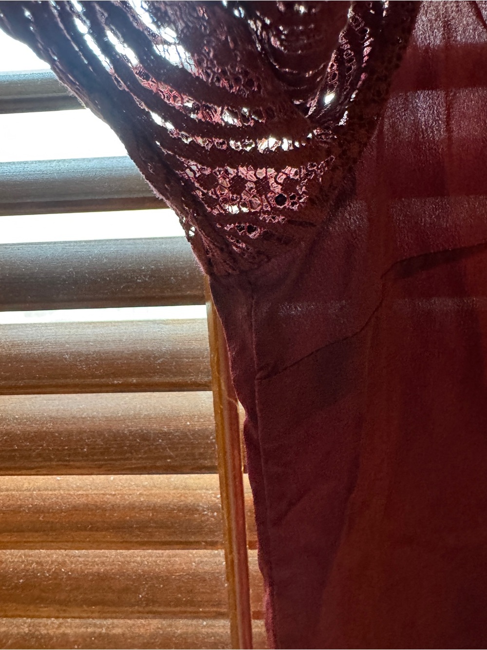 Sezane Silk Burgundy Lace-Trim Blouse - Picture 6 of 9